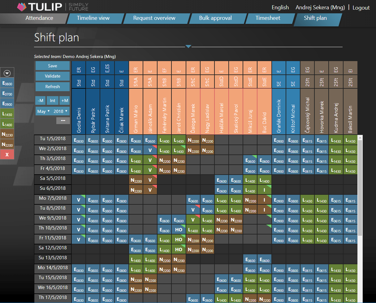 time and attendance online tool - shift plan