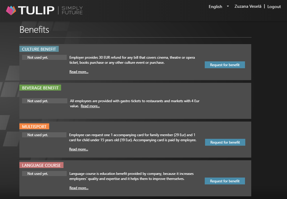 Benefits list - TULIP portal