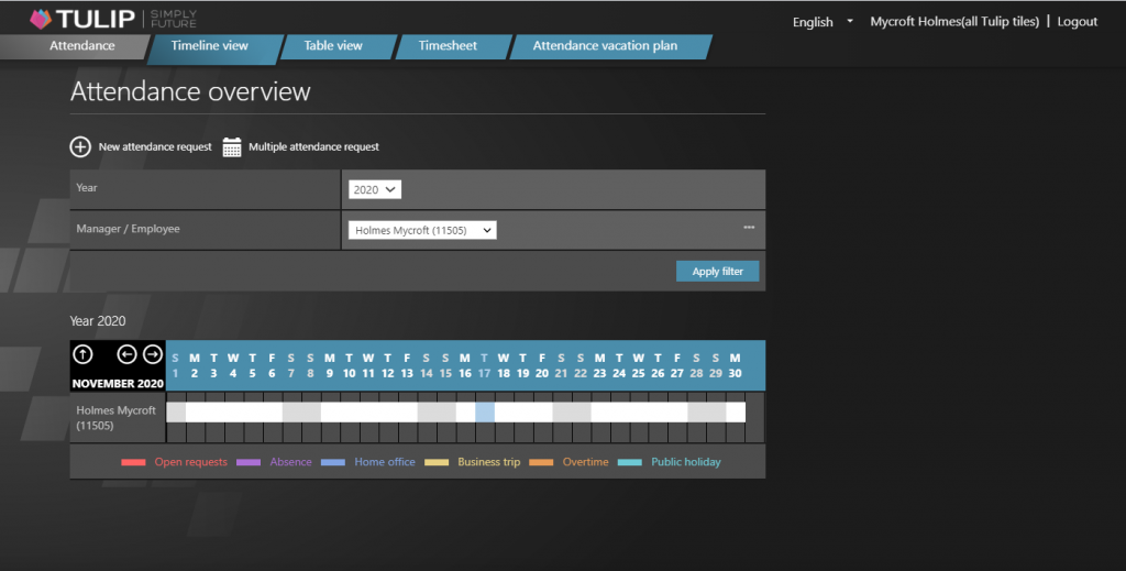 TULIP T&A module - attendance overview